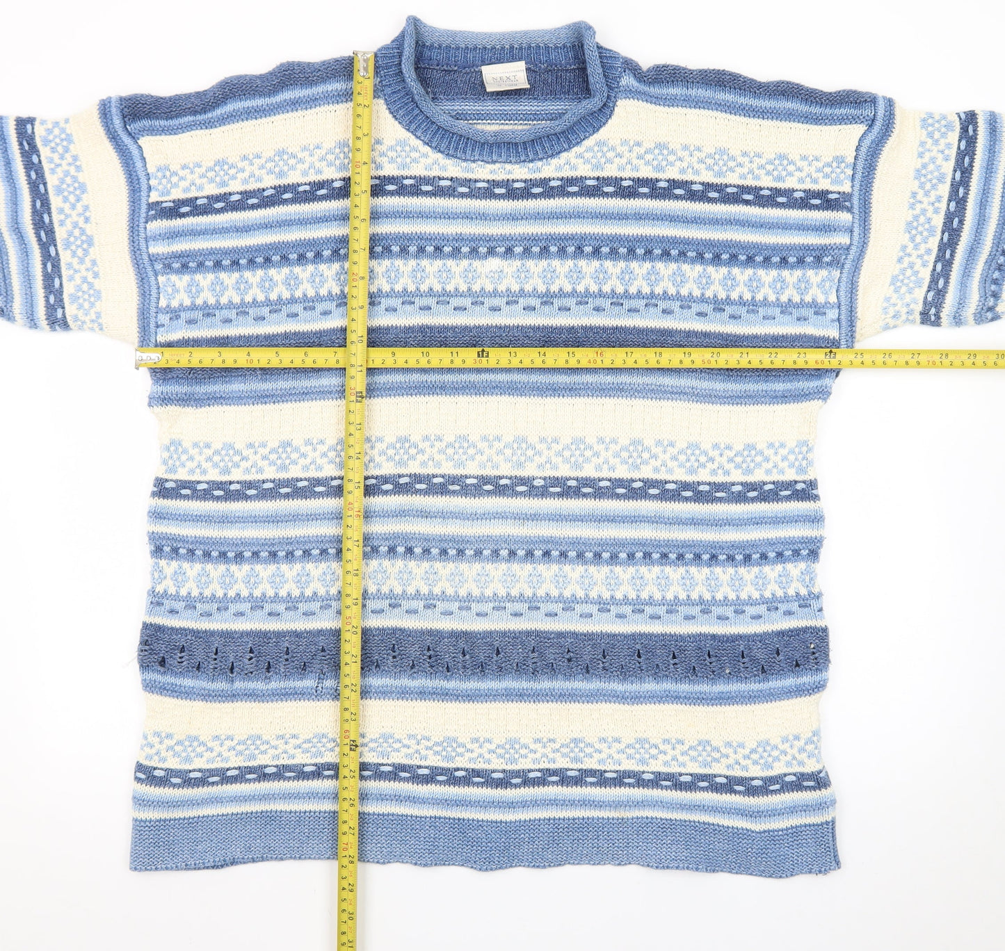 Next Womens Blue Fair Isle Wool Blend Crew Neck Jumper XL