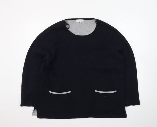 Jasper Conran Womens Black Cotton Blend Jumper Size 16 Round Neck Long Sleeve
