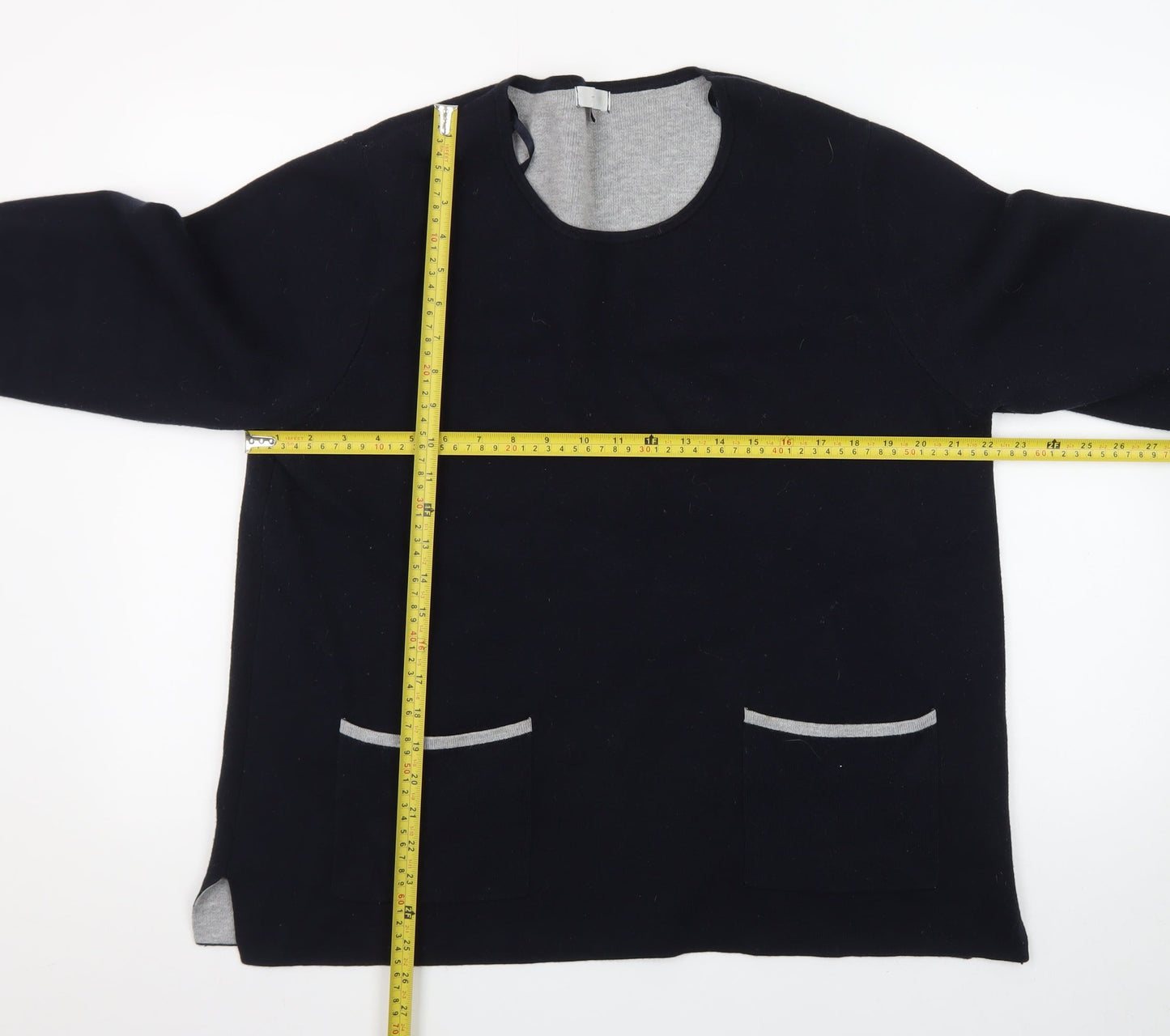 Jasper Conran Womens Black Cotton Blend Jumper Size 16 Round Neck Long Sleeve