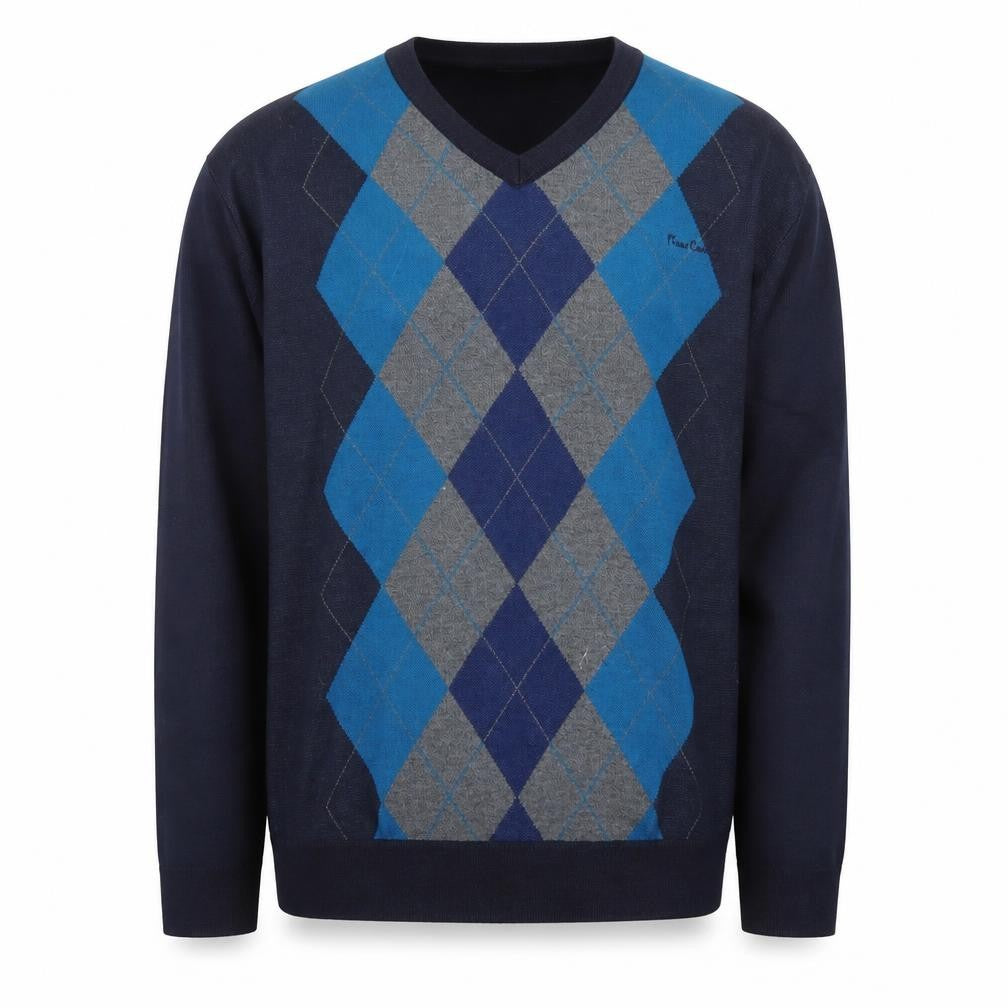 Pierre Cardin Men's Blue Argyle V-Neck Pullover Jumper XL