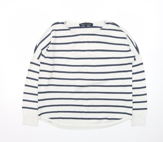 French Connection Women's White Striped Cotton Jumper XS