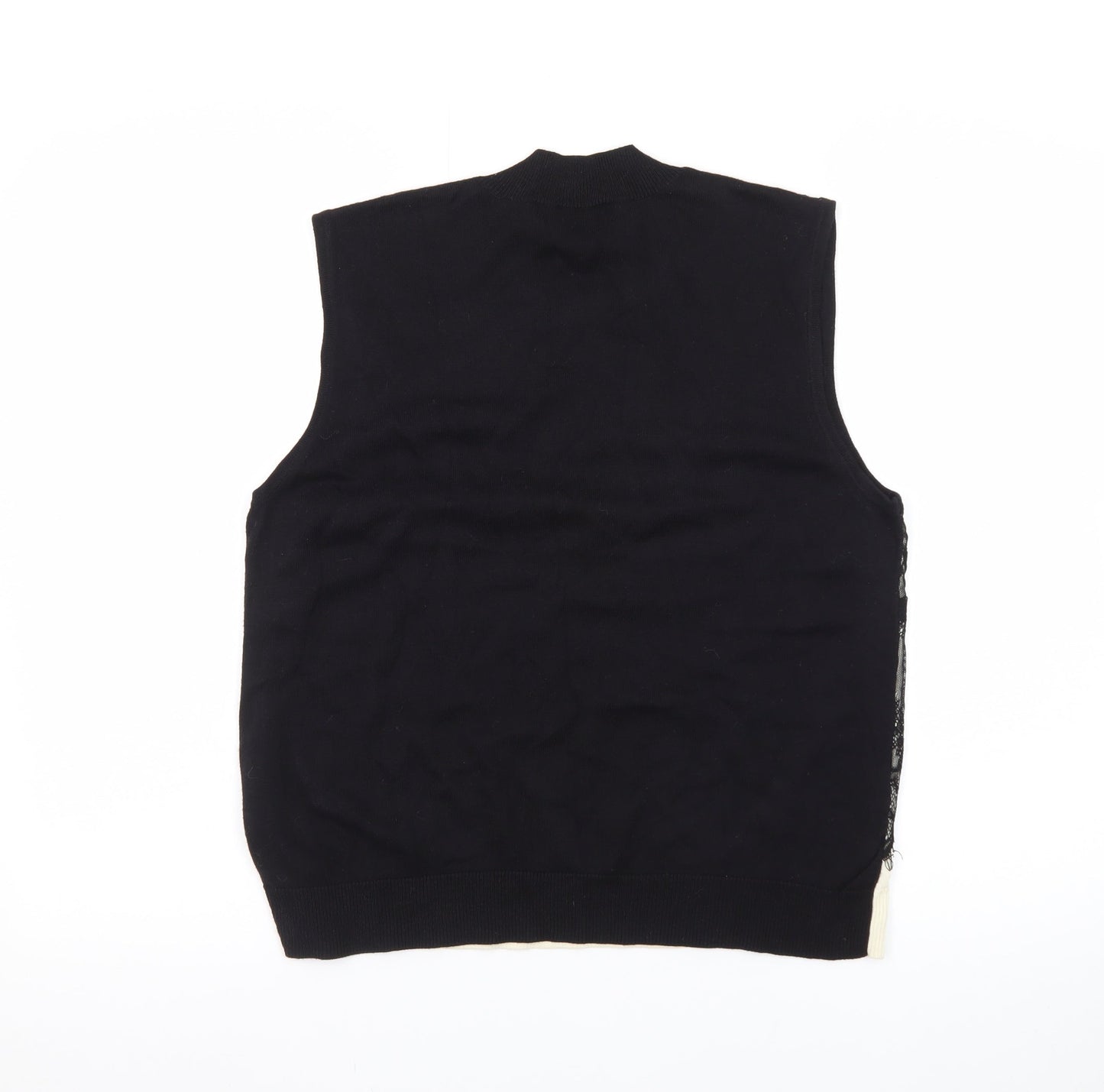 Oasis Womens Black Mock Neck Lace Sleeveless Knit Vest Size 14