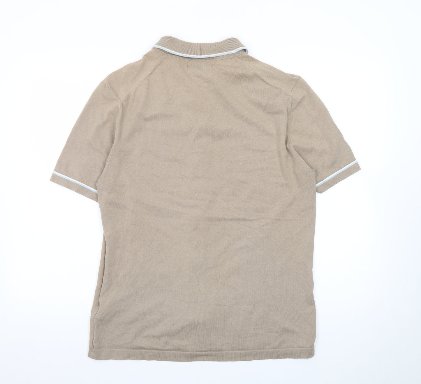 Marks and Spencer Men's Beige Short Sleeve Button-Up Polo Shirt Size M Cotton Rich