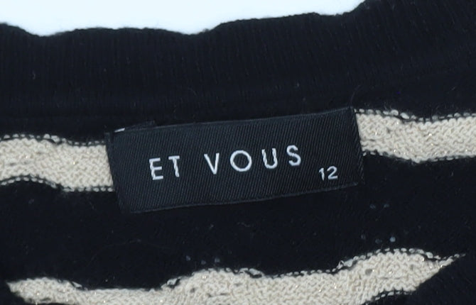 Et Vous Women's Black Beige Striped Crew Neck Jumper Size 12