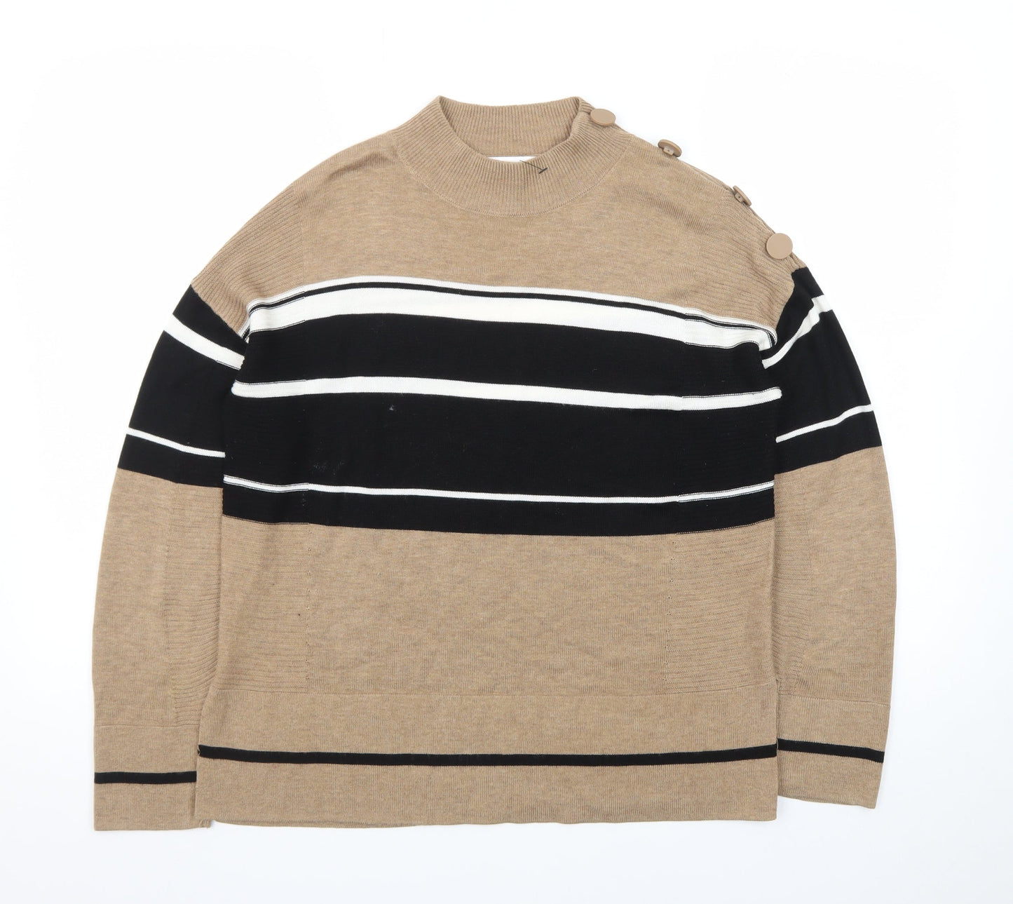 Next Women's Beige Striped Mock Neck Jumper Size 12