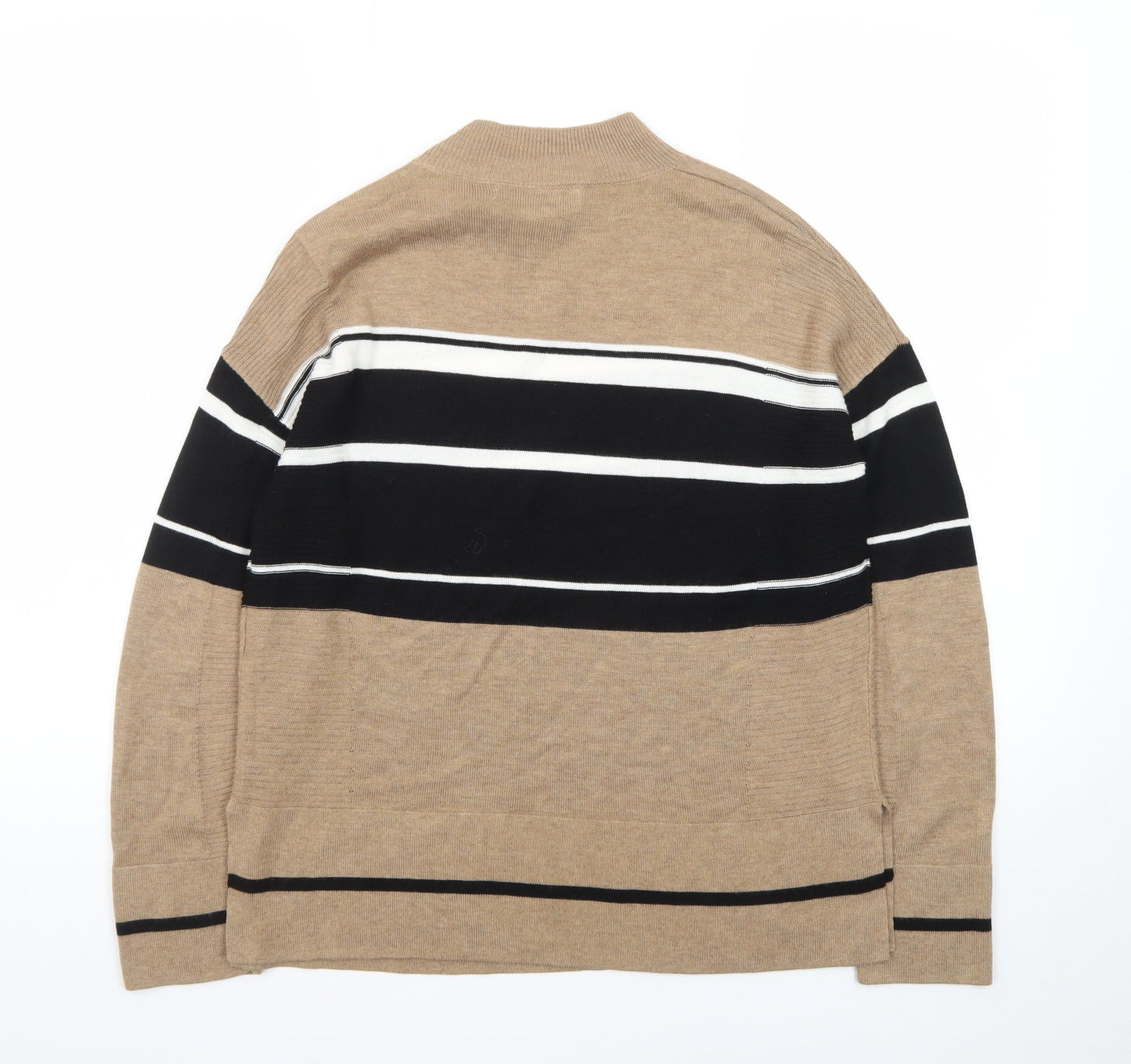 Next Women's Beige Striped Mock Neck Jumper Size 12