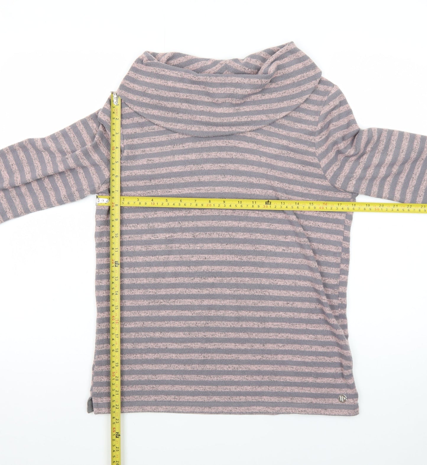 Pennyplain Women's Grey Striped Cowl Neck Long Sleeve Pullover Jumper Size 10