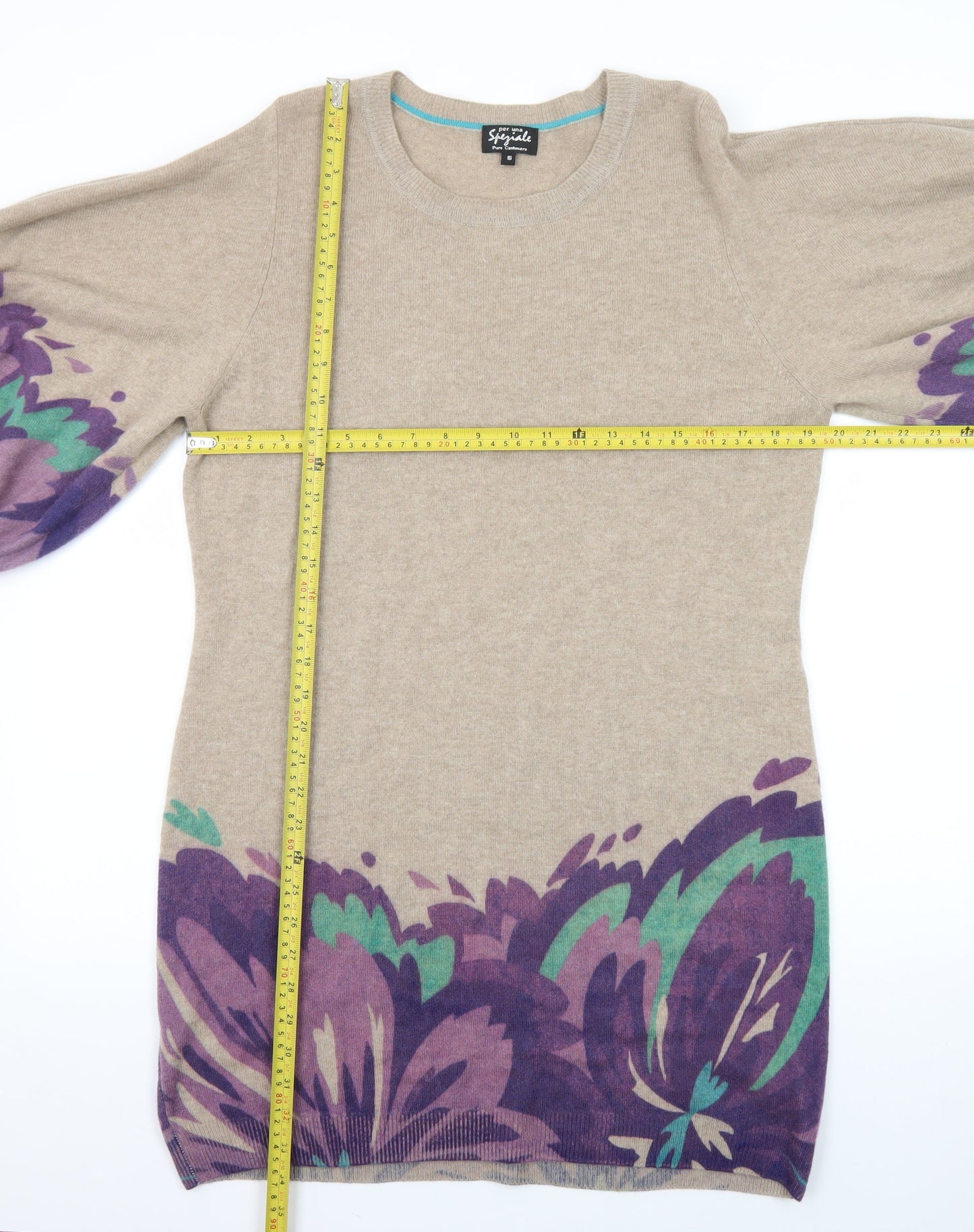 Marks and Spencer Women Beige Floral Cashmere Shift Dress Size 16
