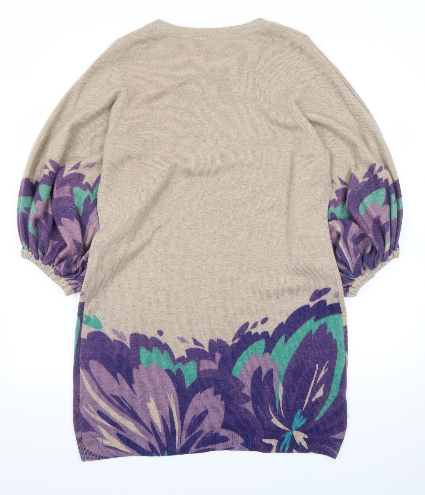 Marks and Spencer Women Beige Floral Cashmere Shift Dress Size 16