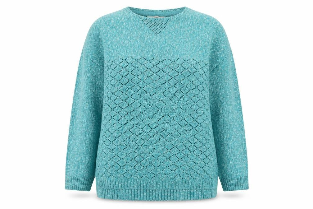 FatFace Women Green Size 18 Open Knit Cotton Blend Pullover Jumper