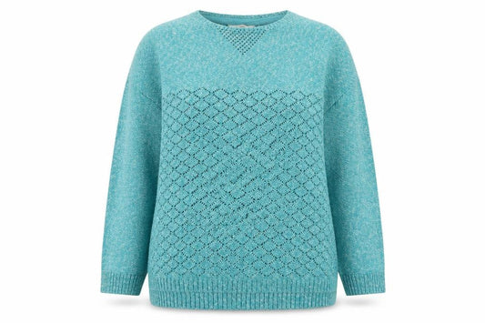 FatFace Women Green Size 18 Open Knit Cotton Blend Pullover Jumper