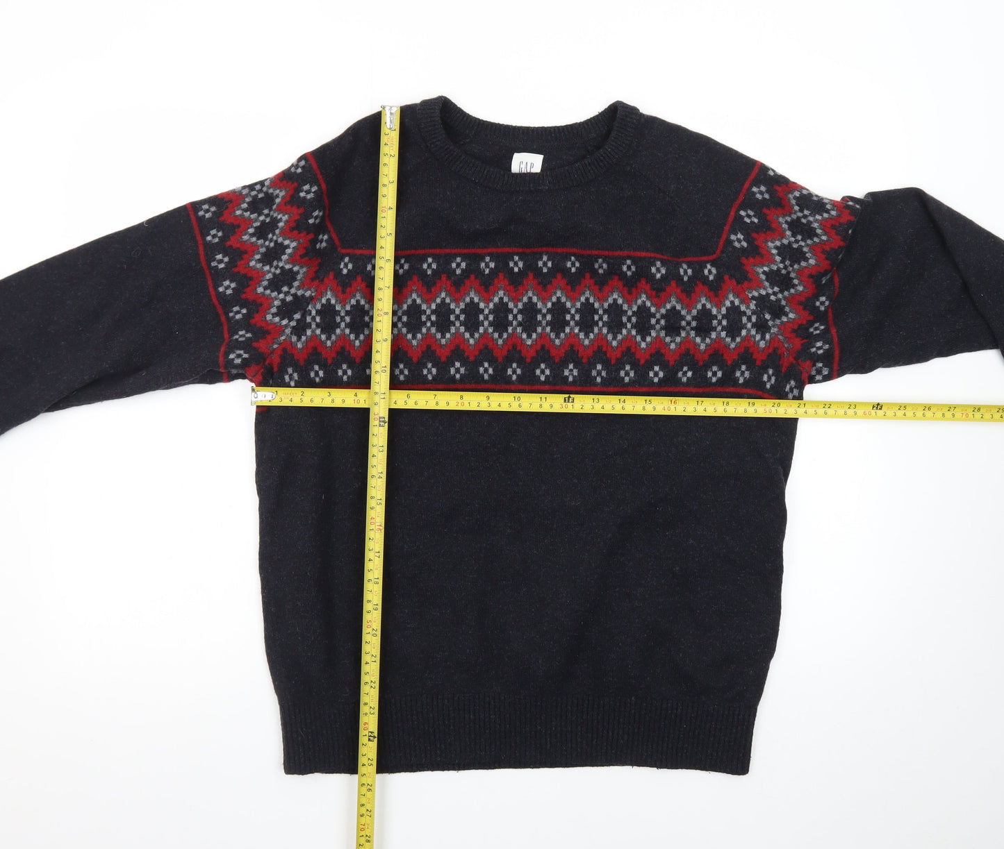 GAP Men’s Black Fair Isle Wool Crew Neck Jumper Size L