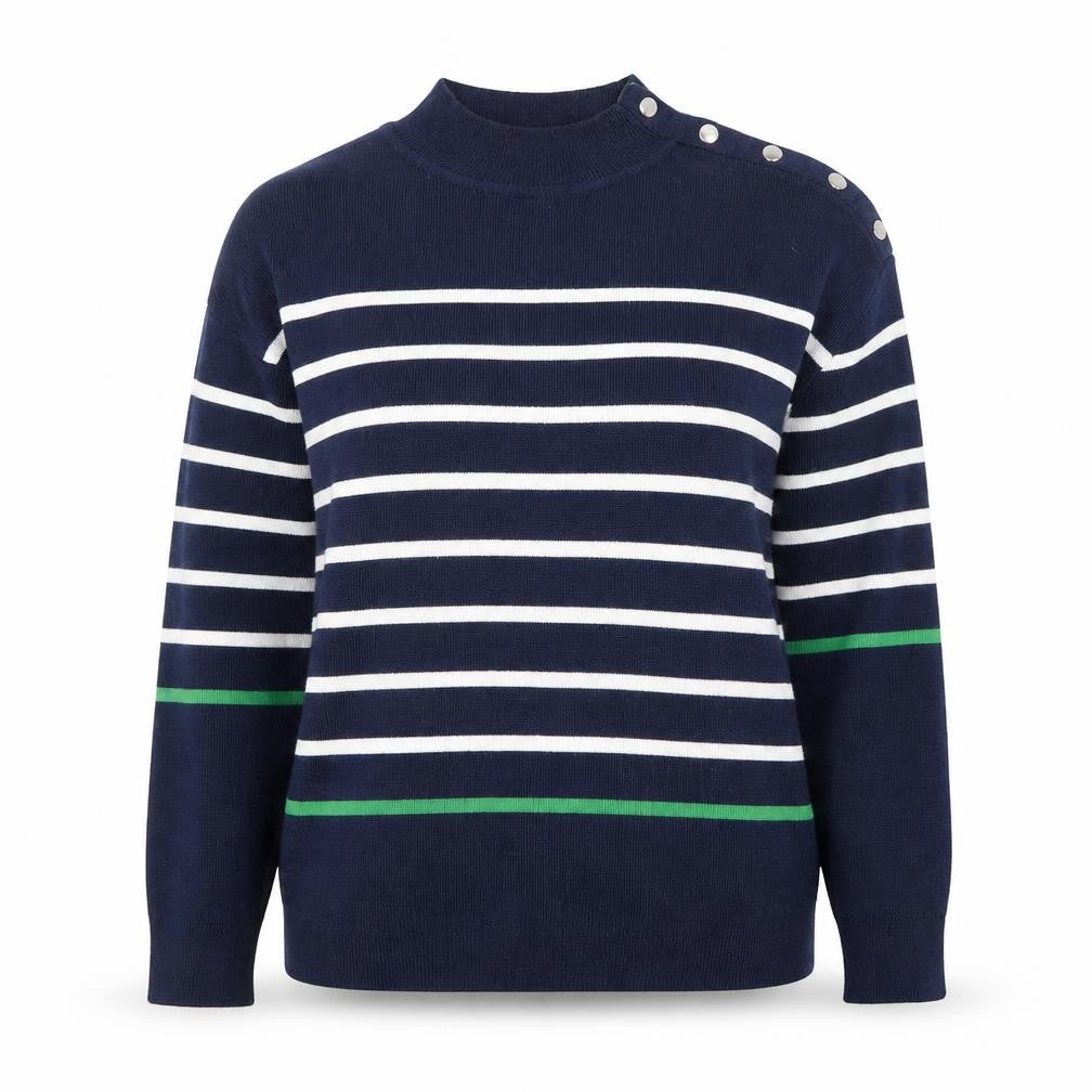 Damart Women Blue Striped Mock Neck Pullover Jumper Size 14