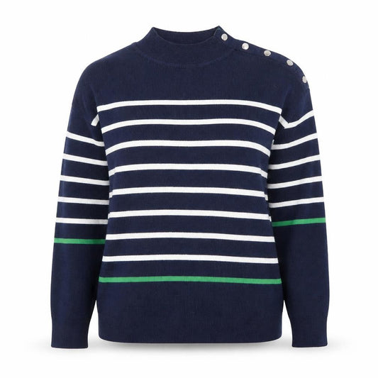 Damart Women Blue Striped Mock Neck Pullover Jumper Size 14