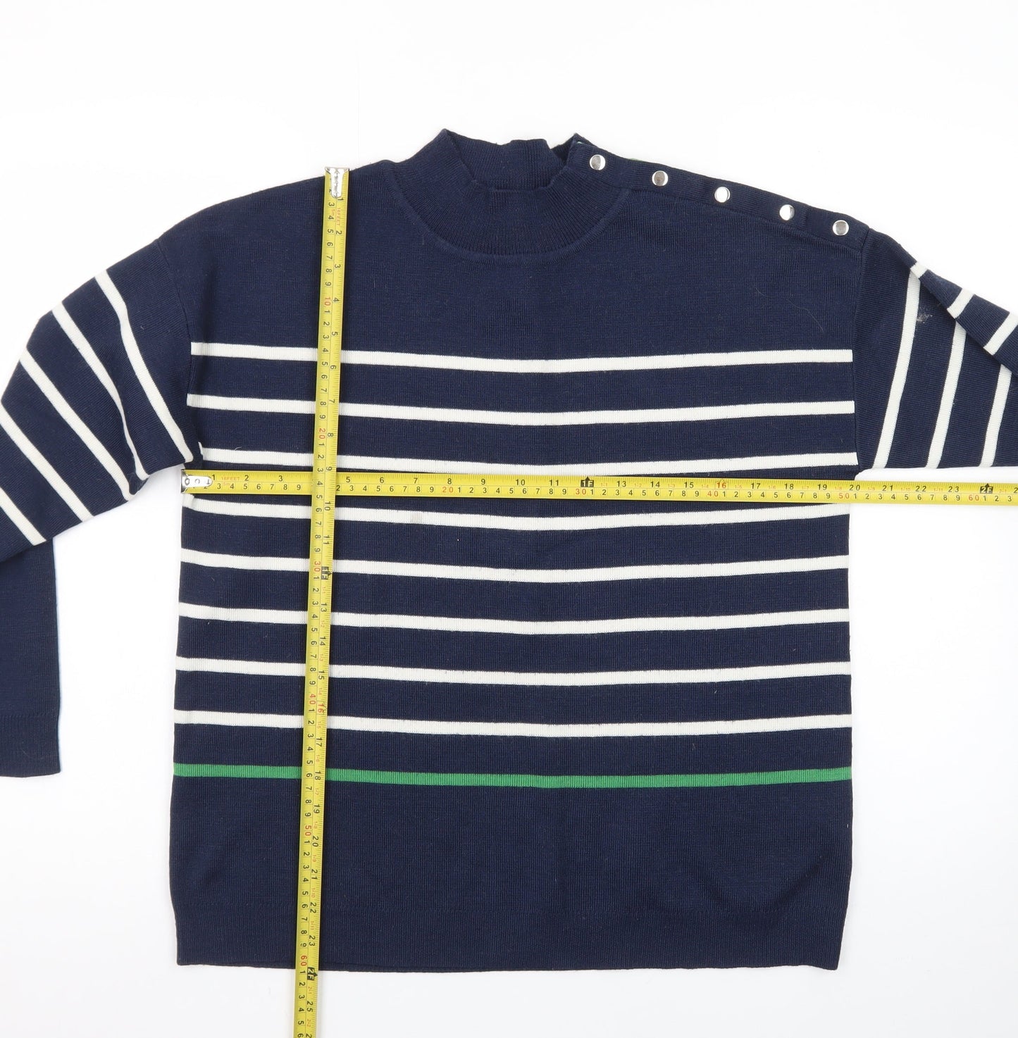 Damart Women Blue Striped Mock Neck Pullover Jumper Size 14