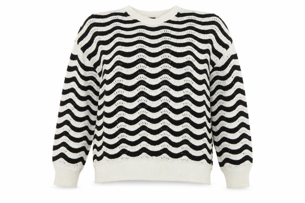 F&F Women Black White Wave Knit Crew Neck Jumper XL