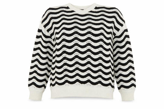 F&F Women Black White Wave Knit Crew Neck Jumper XL