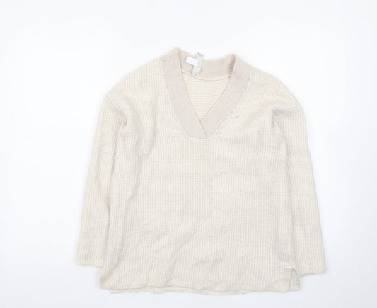 The White Company Women Beige Wool Alpaca V-Neck Knit Jumper S