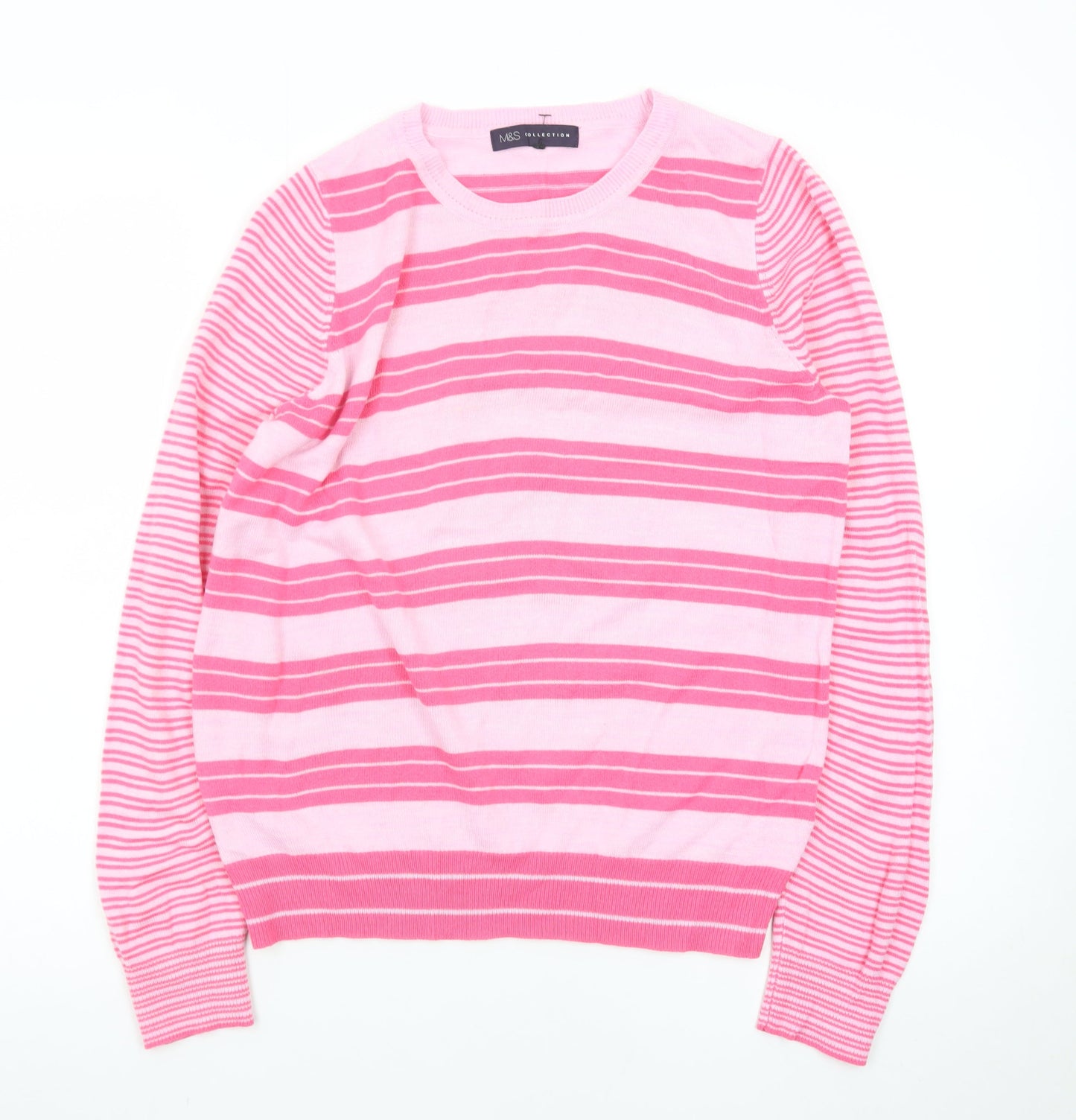Marks and Spencer Women Pink Striped Crew Neck Jumper Size 10
