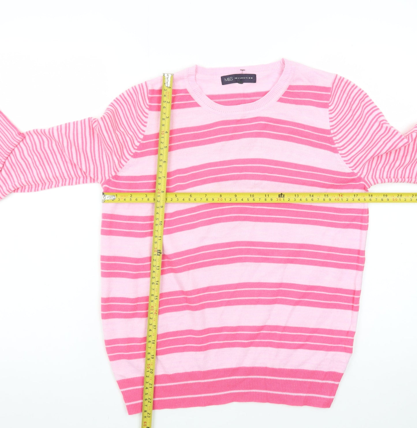 Marks and Spencer Women Pink Striped Crew Neck Jumper Size 10