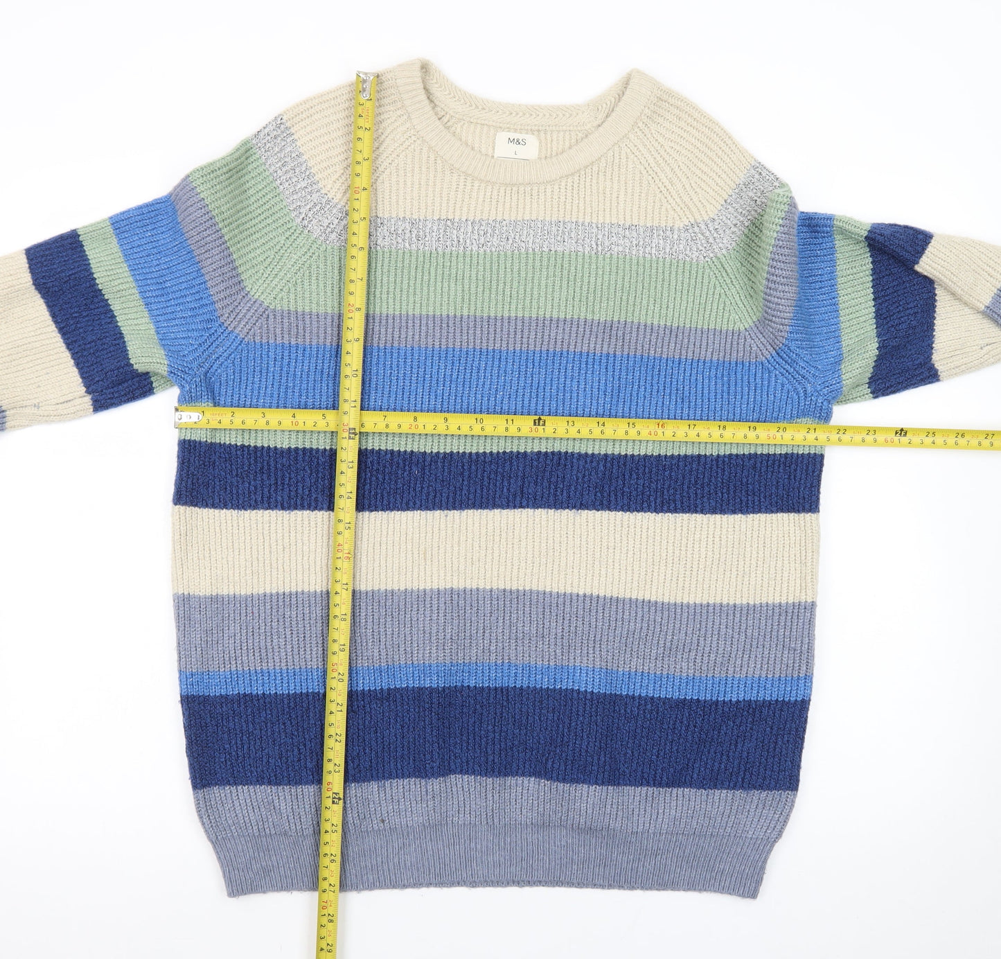 Marks and Spencer Men's Multicoloured Striped Knit Jumper Size L