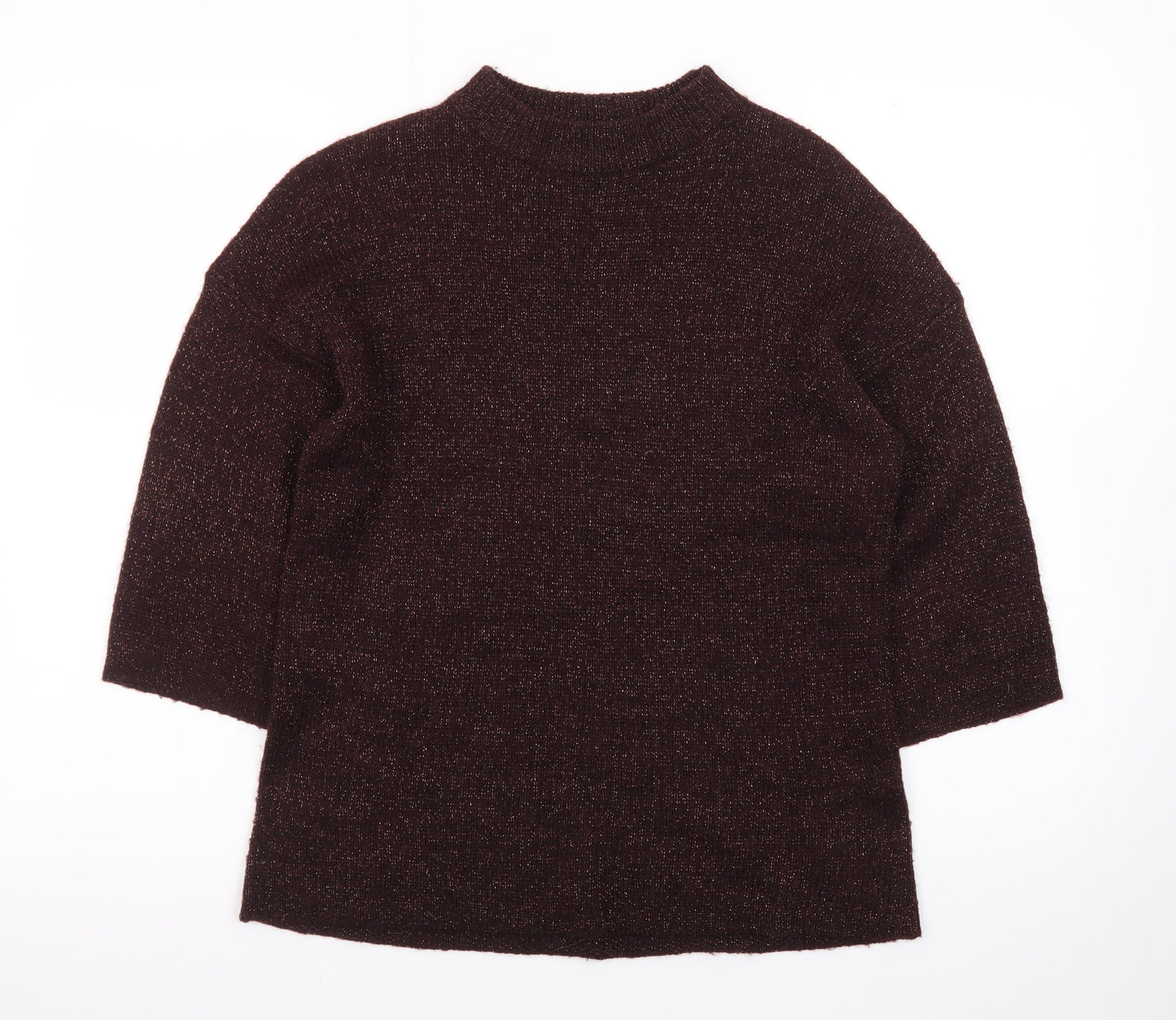Warehouse Women's Brown Mock Neck 3/4 Sleeve Pullover Jumper Size 10
