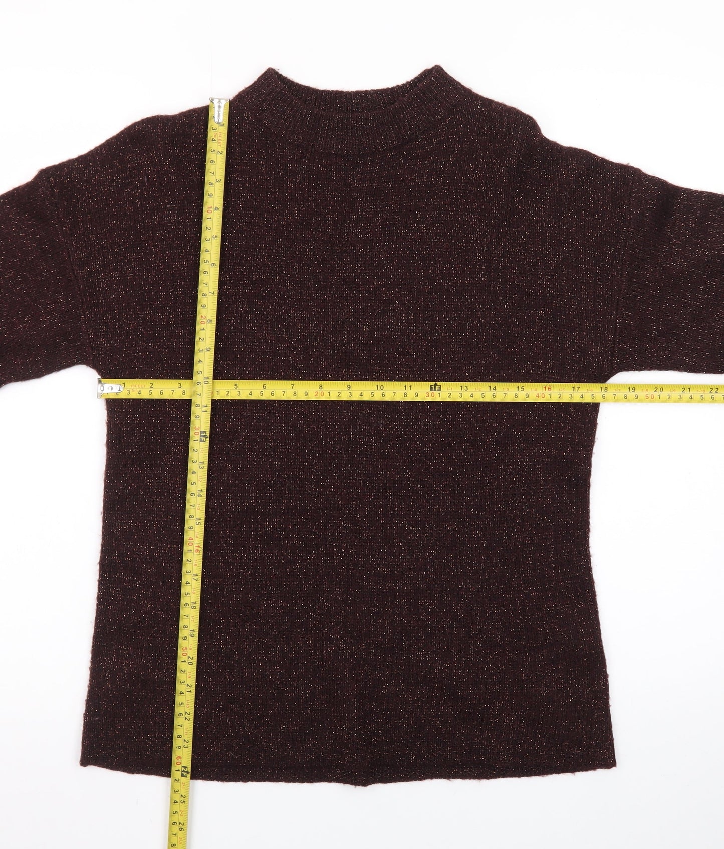 Warehouse Women's Brown Mock Neck 3/4 Sleeve Pullover Jumper Size 10
