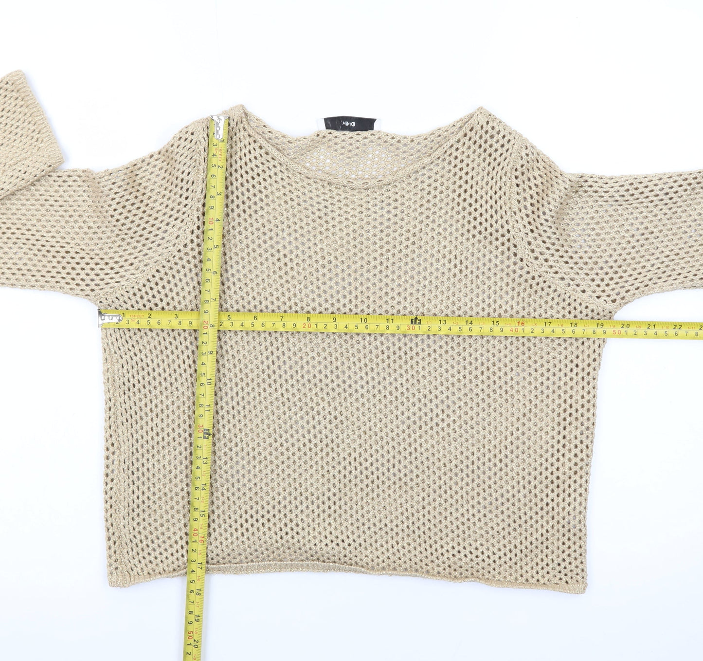 Mango Women Beige Open-Knit Cotton Blend Pullover Jumper Size S