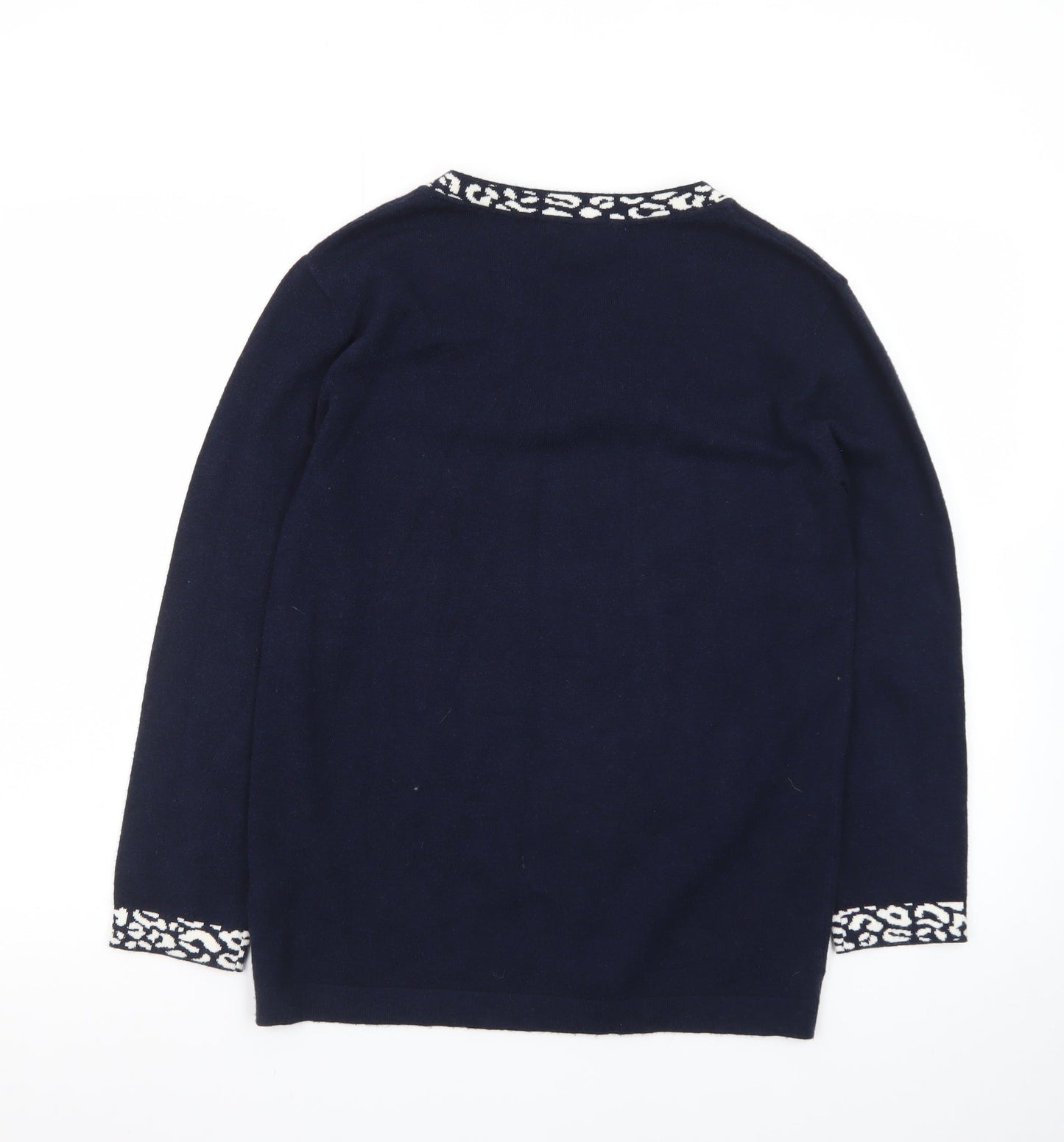 Bonmarché Women’s Blue Animal Trim V-Neck Jumper Size 10