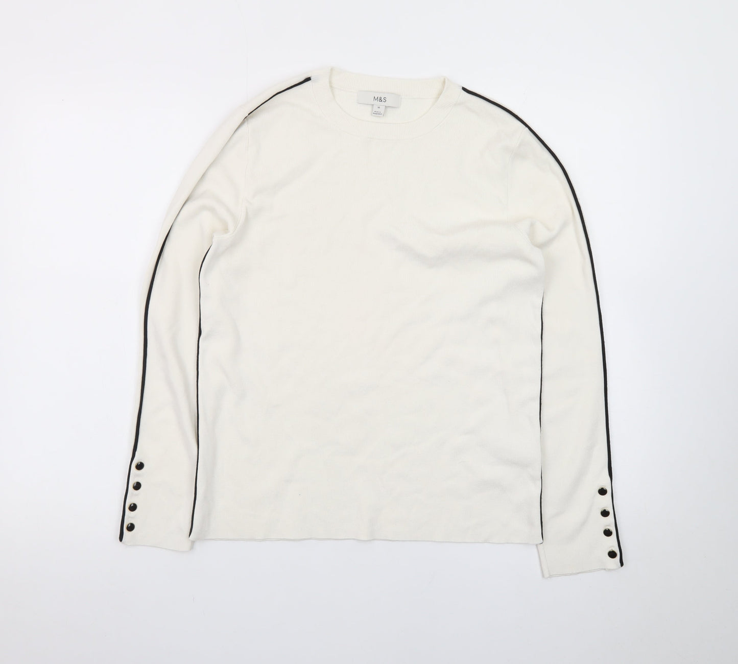 Marks and Spencer Womens Ivory Long Sleeve Crew Neck Jumper Size 16