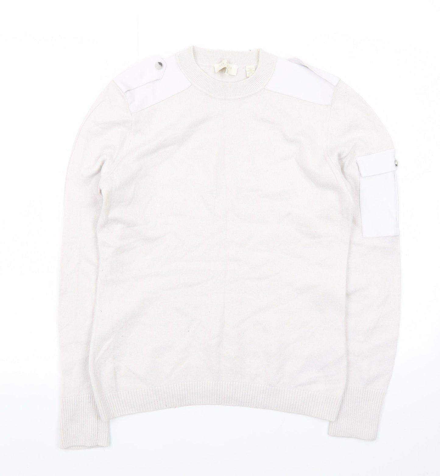 Ted Baker Women Ivory Crew Neck Cotton Pullover Jumper Size 10