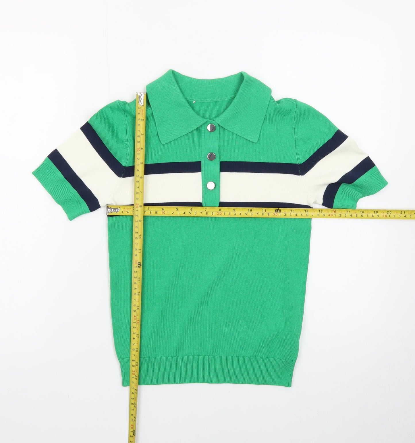 Marks and Spencer Women’s Green Striped Collared Henley Jumper XS