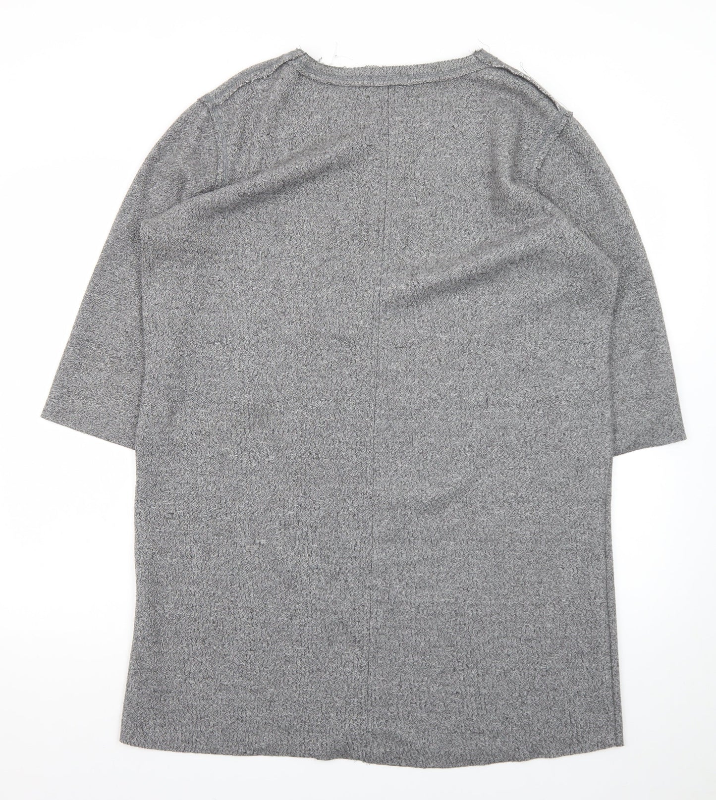 ZARA Women Grey Knit Shift Dress XL 3/4 Sleeve Casual Workwear