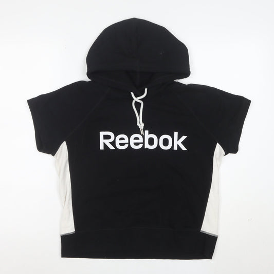 Reebok Womens Black Short Sleeve Hooded Pullover Hoodie Size M