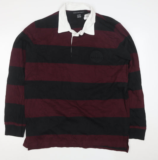 American Eagle Men’s XL Burgundy Black Striped Long Sleeve Polo Shirt