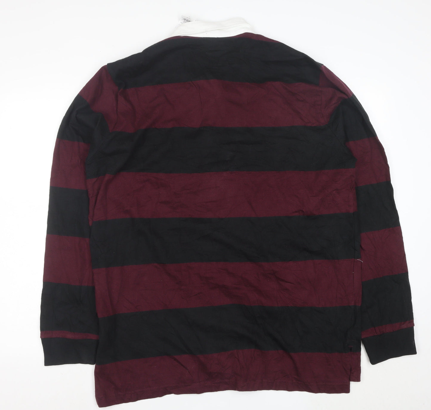 American Eagle Men’s XL Burgundy Black Striped Long Sleeve Polo Shirt