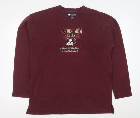 Big Dogs Women's Burgundy Pullover Sweatshirt Size L Embroidered Cotton Blend
