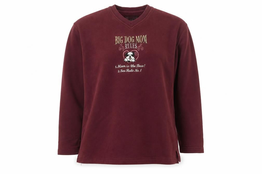 Big Dogs Women's Burgundy Pullover Sweatshirt Size L Embroidered Cotton Blend