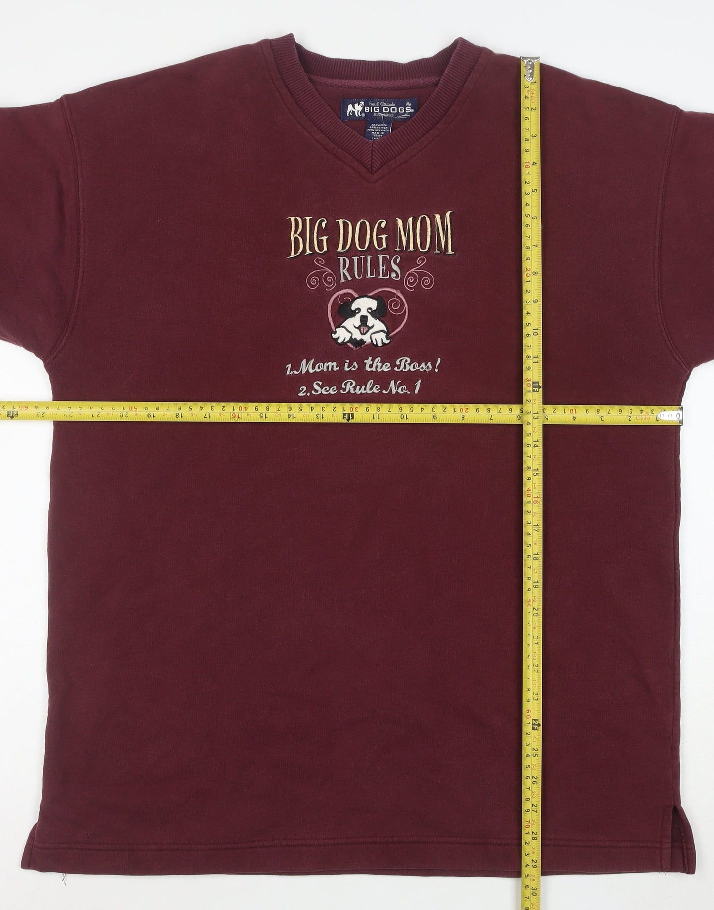 Big Dogs Women's Burgundy Pullover Sweatshirt Size L Embroidered Cotton Blend