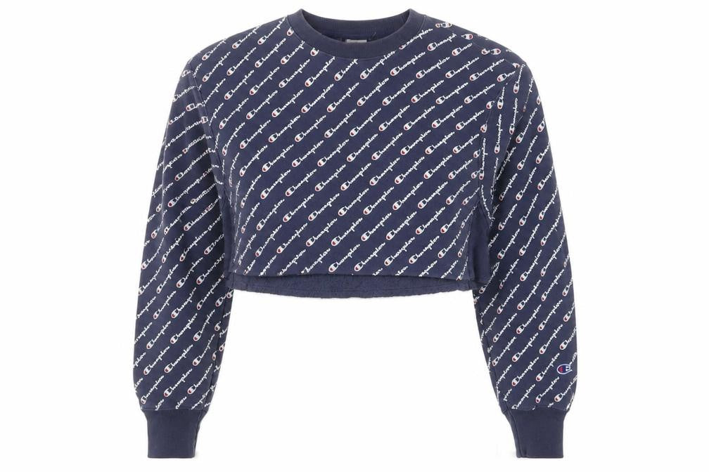 Champion Women's Blue Small Cropped Crew Neck Pullover Sweatshirt