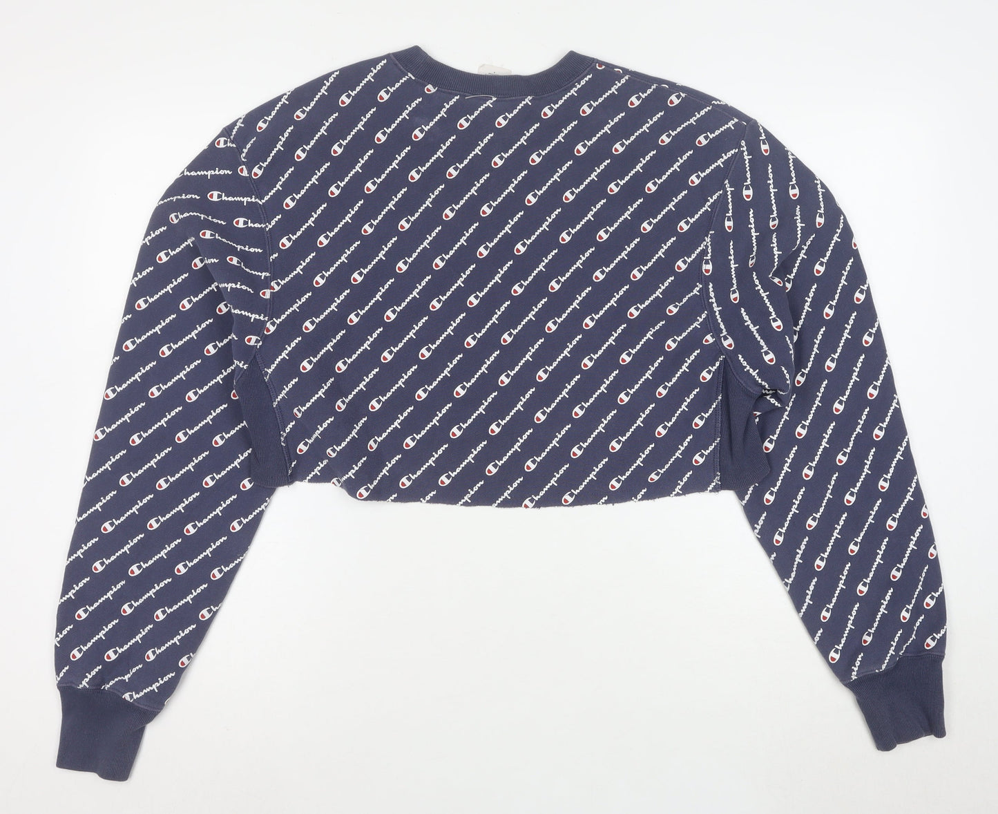 Champion Women's Blue Small Cropped Crew Neck Pullover Sweatshirt