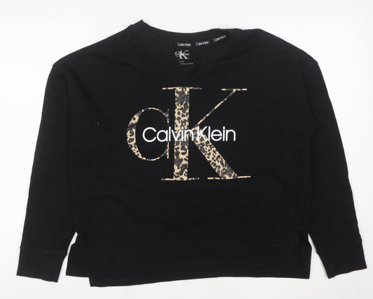 Calvin Klein Women's Black Leopard Logo Pullover Sweatshirt Size S