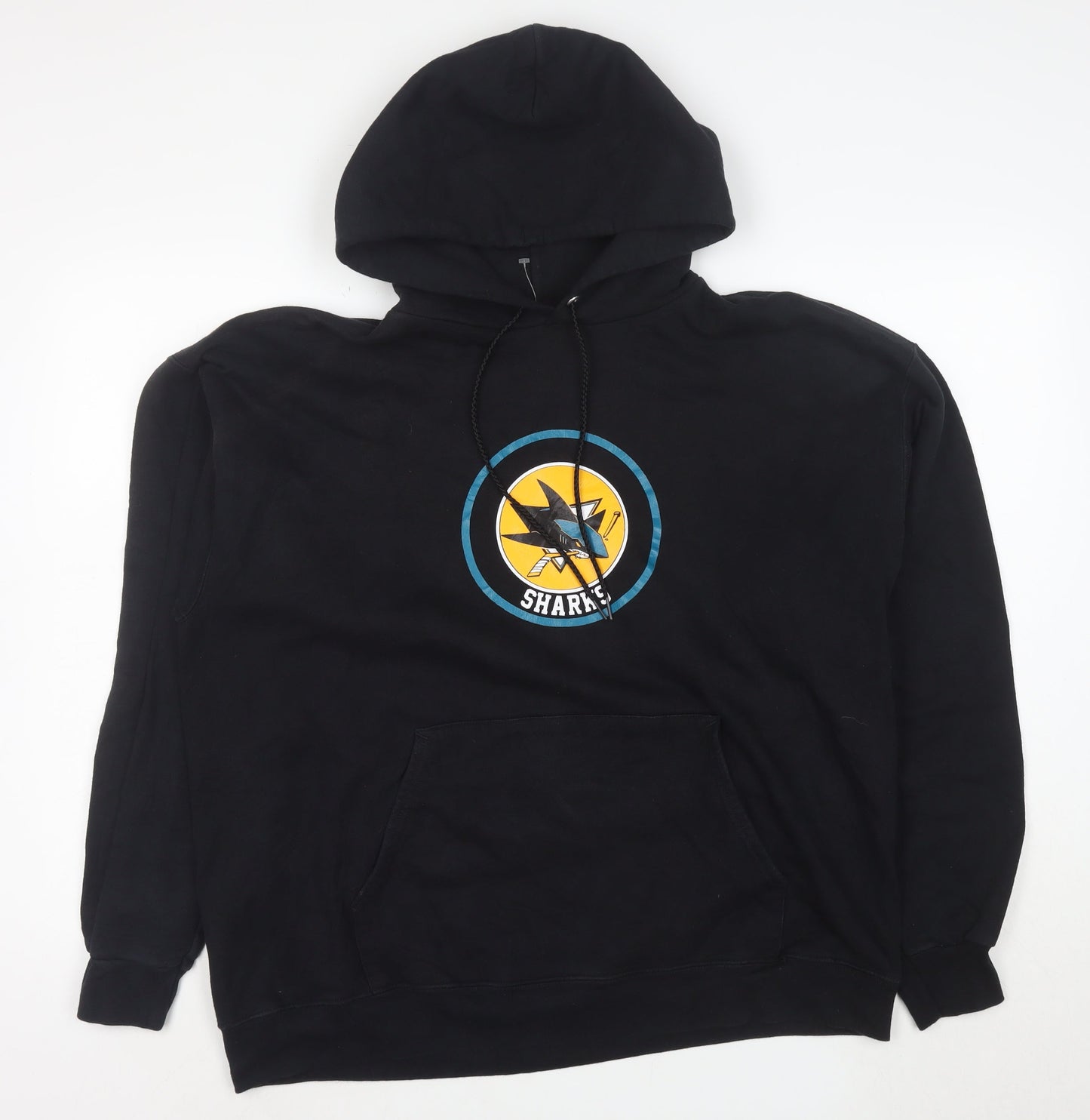 Hanes Mens Black Pullover Hoodie L Sports Graphic Sharks Vintage