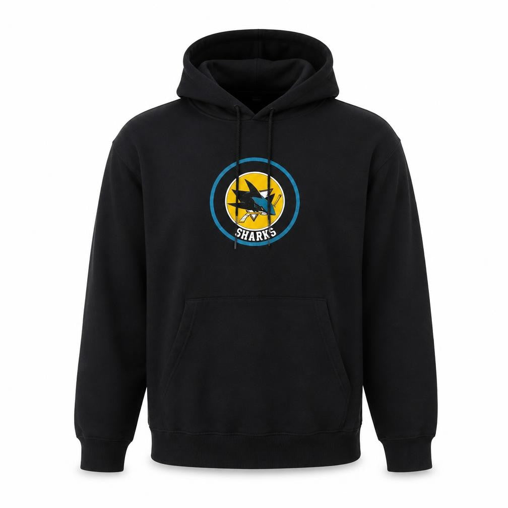 Hanes Mens Black Pullover Hoodie L Sports Graphic Sharks Vintage