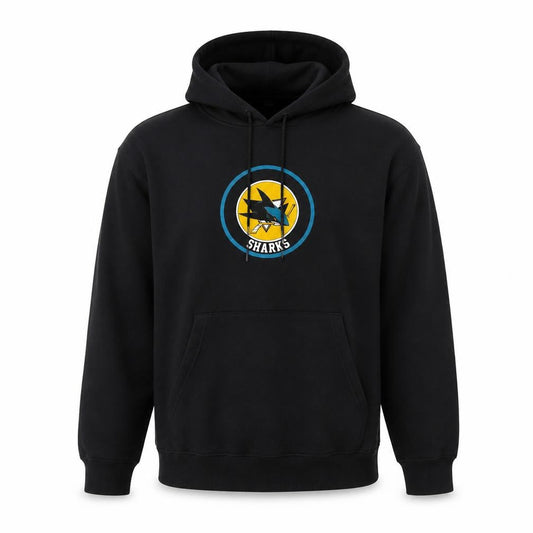 Hanes Mens Black Pullover Hoodie L Sports Graphic Sharks Vintage
