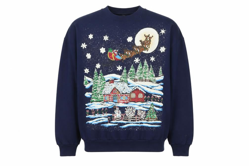 Hanes Men’s Blue Christmas Graphic Pullover Sweatshirt L