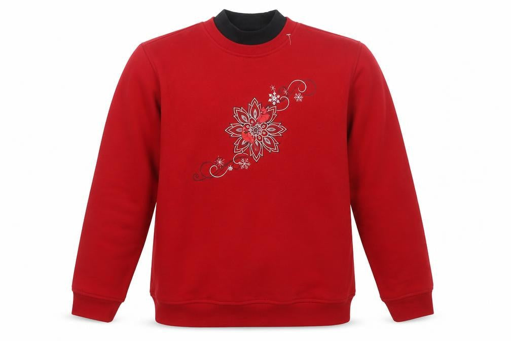 Northern Reflections Women Red Floral Embroidered Pullover Sweatshirt M