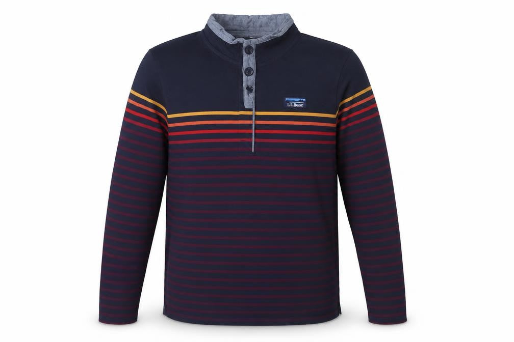 L.L.Bean Men's Blue Striped Henley Sweatshirt M Long Sleeve Cotton