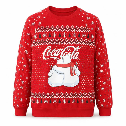 Coca-Cola Mens Red L Christmas Polar Bear Pullover Sweatshirt