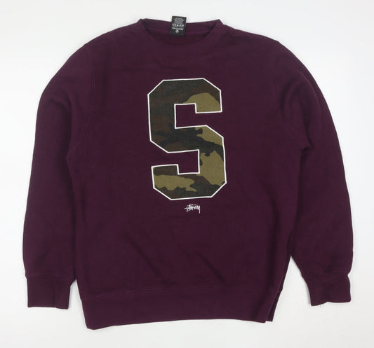 Stussy Men's Purple Crew Neck Sweatshirt Small Camo S Graphic Pullover